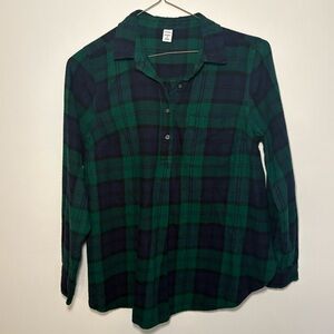 Old Navy Maternity Green and Blue Plaid Flannel Long Sleeve Pullover Shirt M
